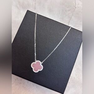 Rachel Zoe Designer Silver and Pink Clover Pendant Necklace